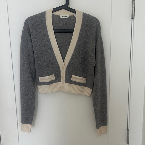 Sandro Gray and Cream Cardigan - Picture 1 of 4